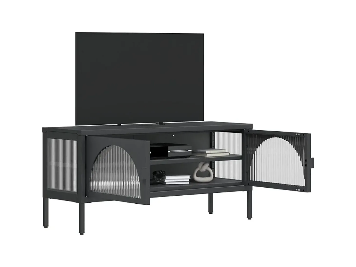Armário de TV 105x35x50 cm vidro e aço preto PT572902