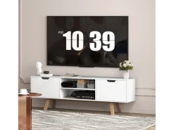 Armário de TV 150x39x50cm, 2 armários e 2 prateleiras, para até 65 polegadas, branco