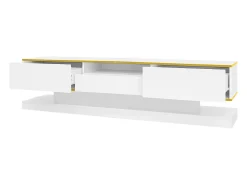 Armário de TV 180x38x45cm, 3 gavetas, compartimento aberto, LED com mudança de cor, Brilhante