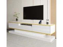 Armário de TV 180x38x45cm, 3 gavetas, compartimento aberto, LED com mudança de cor, Brilhante