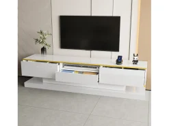Armário de TV 180x38x45cm, 3 gavetas, compartimento aberto, LED com mudança de cor, Brilhante