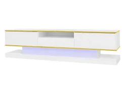 Armário de TV 180x38x45cm, 3 gavetas, compartimento aberto, LED com mudança de cor, Brilhante