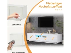 Armário de TV 180x40x45cm, 2 gavetas e 2 armários, LED, para até 75 polegadas, branco