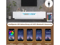 Armário de TV 180x40x45cm, 2 gavetas e 2 armários, LED, para até 75 polegadas, branco