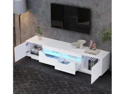 Armário de TV 180x40x45cm, 2 gavetas e 2 armários, LED, para até 75 polegadas, branco
