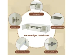 Armário de TV 180x40x45cm, 2 gavetas e 2 armários, LED, para até 75 polegadas, branco