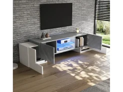 Armário de TV 180x40x46,5cm, branco e cinza, com LED Bluetooth, para até 70 polegadas
