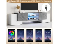 Armário de TV 180x40x46,5cm, branco e cinza, com LED Bluetooth, para até 70 polegadas