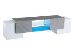 Armário de TV 180x40x46,5cm, branco e cinza, com LED Bluetooth, para até 70 polegadas