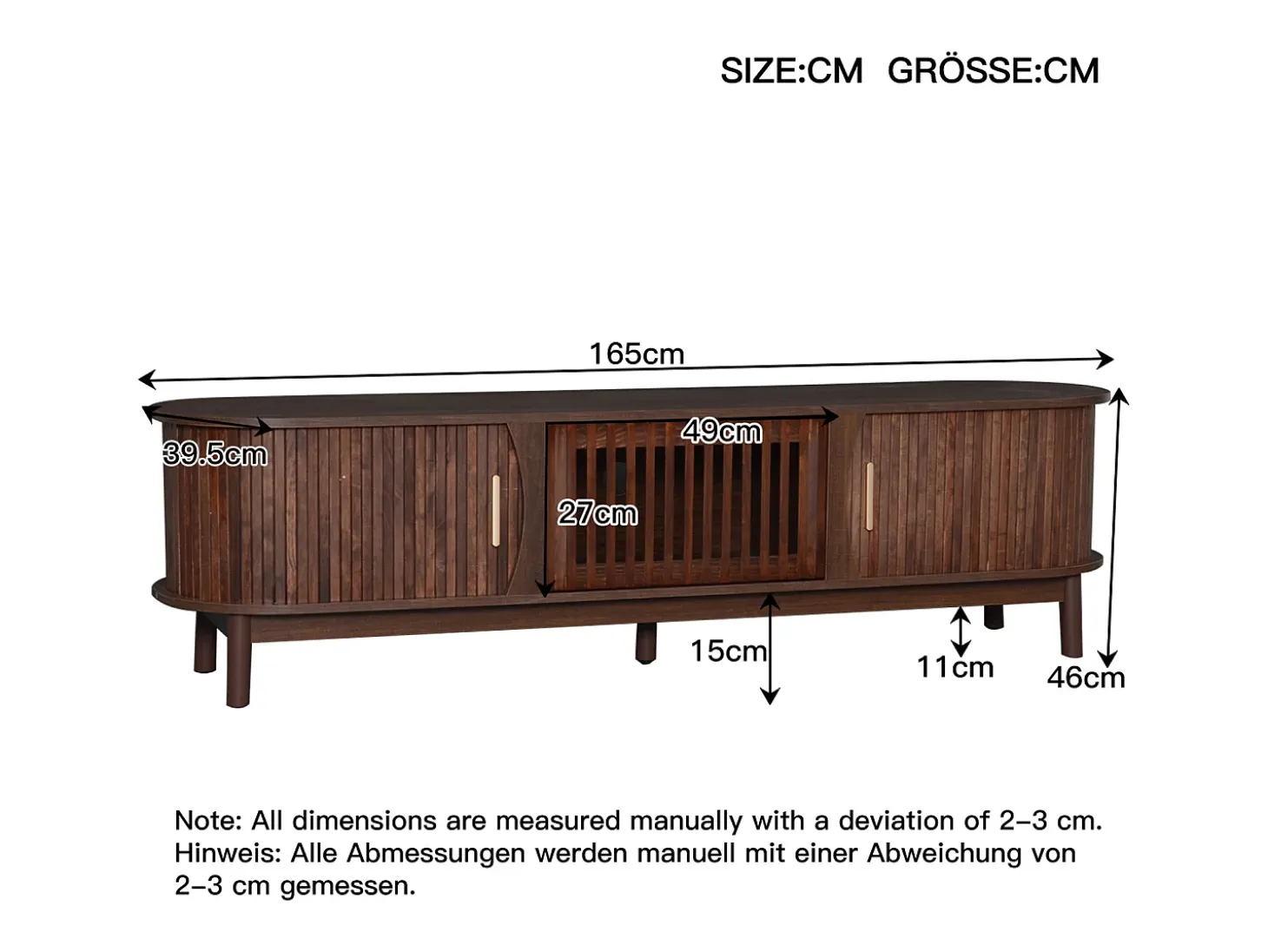 Armário de TV 165x39,5x46cm marrom, Porta deslizante, porta dobrável, para até 65 polegadas