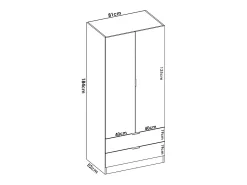 Armário Dlunin, Cabide para quarto, Armário com 2 portas de batente e 2 gavetas, 81x52h184 cm, Branco