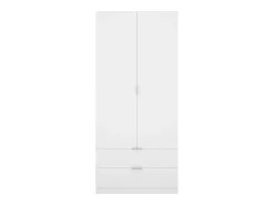 Armário Dlunin, Cabide para quarto, Armário com 2 portas de batente e 2 gavetas, 81x52h184 cm, Branco