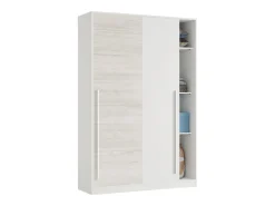 Armário Downey, Armário de quarto com 2 portas de correr, armário com barra suspensa e 3 prateleiras, 120x50h200 cm, branco antigo