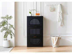 Armário estreito para sapatos com 3 portas - 60 x 24 x 114 cm - para hall de entrada/sala de estar - MDF - preto