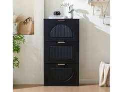 Armário estreito para sapatos com 3 portas - 60 x 24 x 114 cm - para hall de entrada/sala de estar - MDF - preto