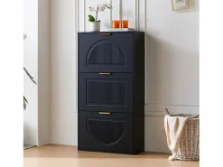 Armário estreito para sapatos com 3 portas - 60 x 24 x 114 cm - para hall de entrada/sala de estar - MDF - preto