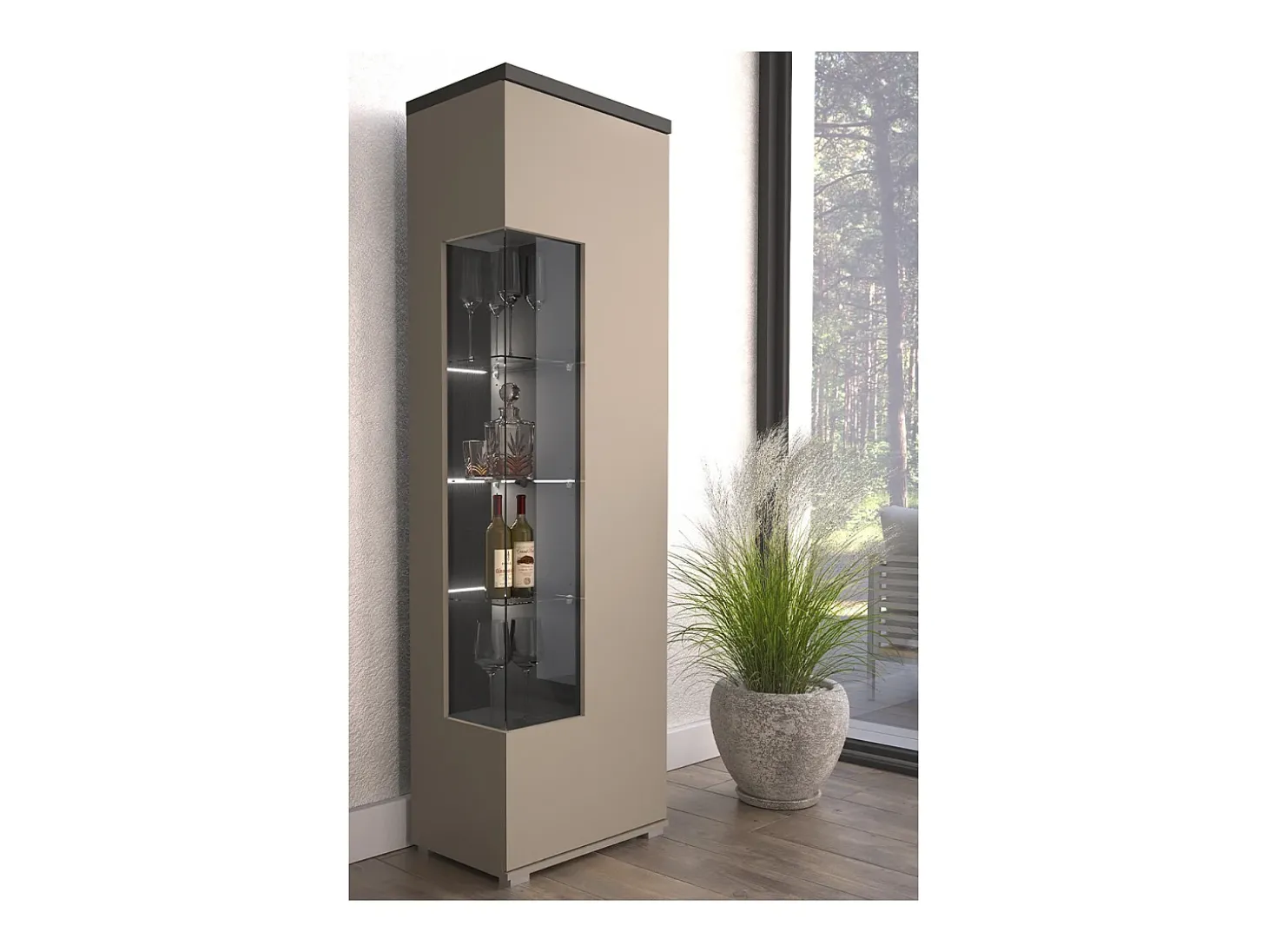 Armário expositor de 1 porta Opio Taupe e Antracite