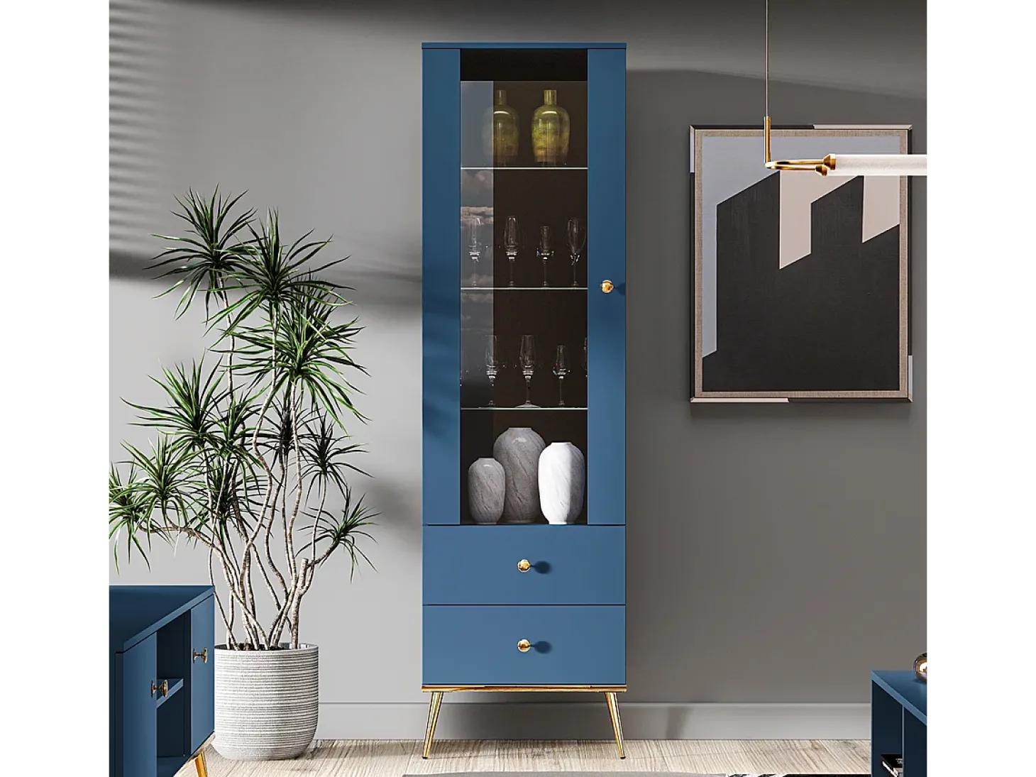Armário expositor de 1 porta e 2 gavetas Thalia Blue