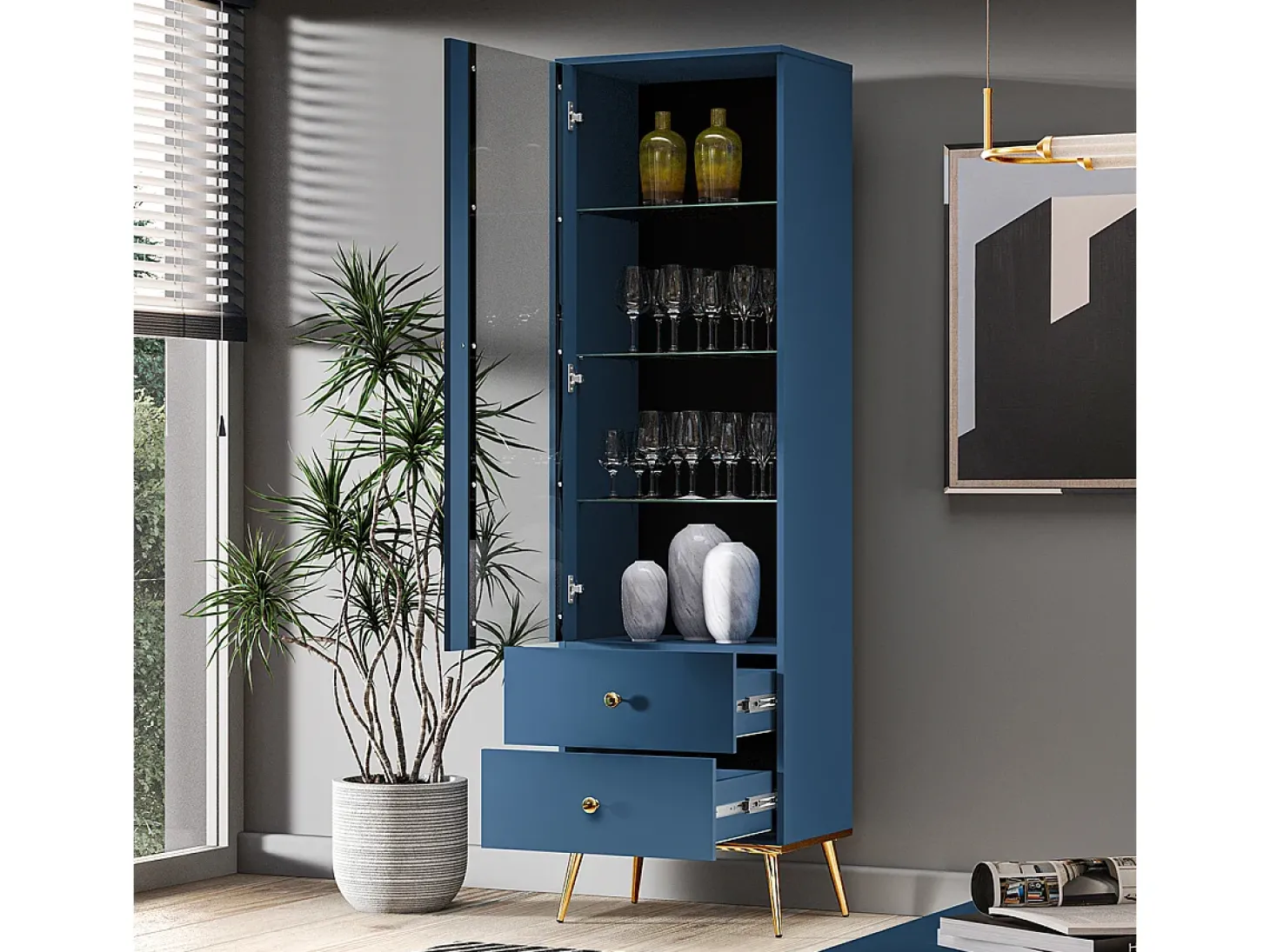 Armário expositor de 1 porta e 2 gavetas Thalia Blue