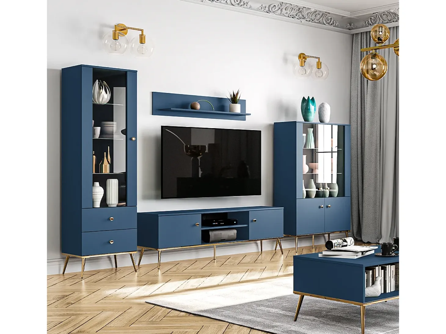 Armário expositor de 1 porta e 2 gavetas Thalia Blue
