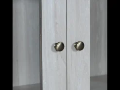 Armário expositor moderno 80x34x171 cm - Exterior em madeira, portas de vidro, 3 gavetas e puxadores em latão