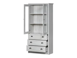 Armário expositor moderno 80x34x171 cm - Exterior em madeira, portas de vidro, 3 gavetas e puxadores em latão