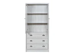 Armário expositor moderno 80x34x171 cm - Exterior em madeira, portas de vidro, 3 gavetas e puxadores em latão