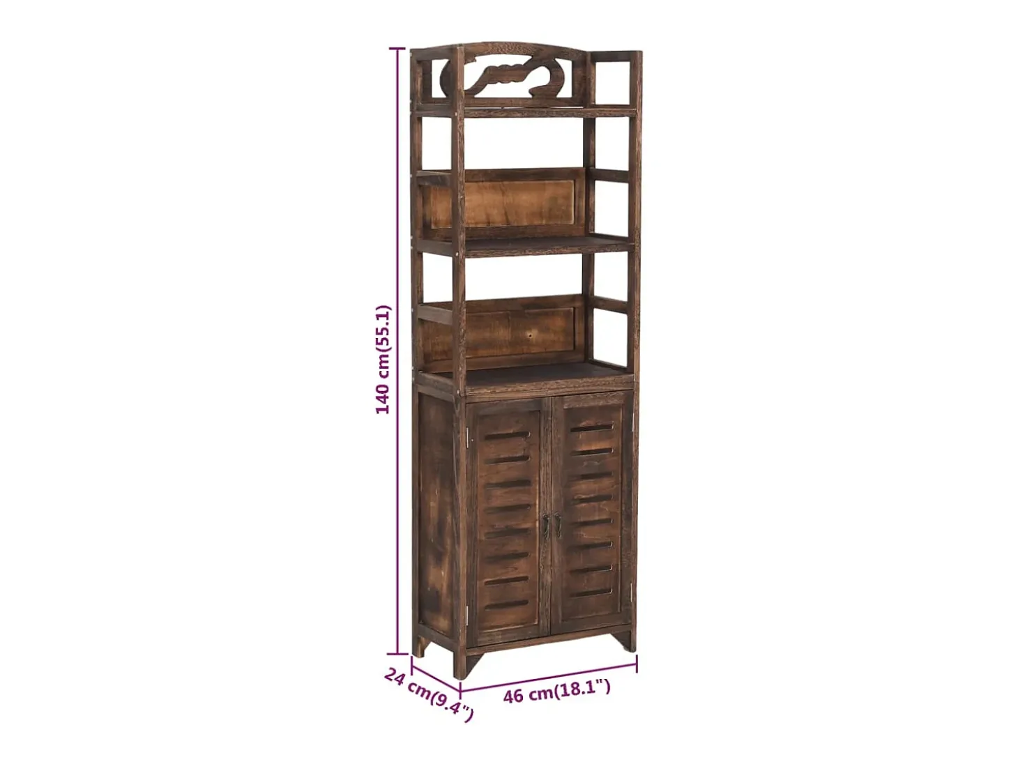 Armário expositor 46x24x140 cm paulownia maciça castanho-escuro