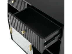 Armário giratório com tomadas, iluminação LED e painel perfurado - Preto