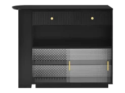 Armário giratório com tomadas, iluminação LED e painel perfurado - Preto