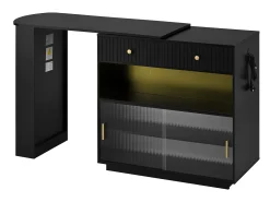 Armário giratório com tomadas, iluminação LED e painel perfurado - Preto