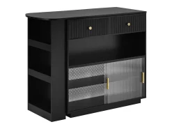 Armário giratório com tomadas, iluminação LED e painel perfurado - Preto