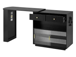 Armário giratório com tomadas, iluminação LED e painel perfurado - Preto