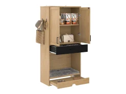 Armário multifuncional para animais de estimação, 160 cm, com comedouro, cama, espaço de armazenamento e ganchos.