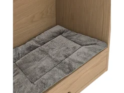 Armário multifuncional para animais de estimação, 160 cm, com comedouro, cama, espaço de armazenamento e ganchos.