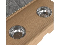 Armário multifuncional para animais de estimação, 160 cm, com comedouro, cama, espaço de armazenamento e ganchos.