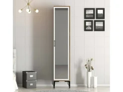 Armário multiusos Dabadi 1 porta, Móvel de parede para casa de banho ou cozinha, Armário alto multifuncional, Armário multiusos, 40x201h48 cm, Nogueira e Branco