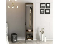 Armário multiusos Dabadi 1 porta, Móvel de parede para casa de banho ou cozinha, Armário alto multifuncional, Armário multiusos, 40x201h48 cm, Nogueira e Branco
