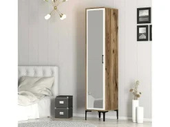 Armário multiusos Dabadi 1 porta, Móvel de parede para casa de banho ou cozinha, Armário alto multifuncional, Armário multiusos, 40x201h48 cm, Nogueira e Branco