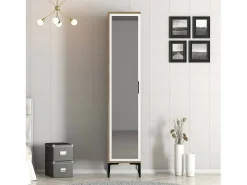 Armário multiusos Dabadi 1 porta, Móvel de parede para casa de banho ou cozinha, Armário alto multifuncional, Armário multiusos, 40x201h48 cm, Nogueira e Branco