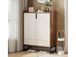 Armário para Armazenamento de Sapatos, Guarda-roupa para 25 Pares de Sapatos com Portas, Branco e Marrom