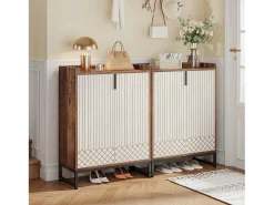 Armário para Armazenamento de Sapatos, Guarda-roupa para 25 Pares de Sapatos com Portas, Branco e Marrom