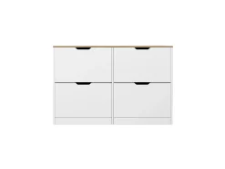 Armário para calçados com 4 compartimentos rebatíveis - Branco e natural - LOTULA