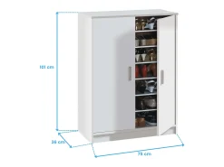 Armário para sapatos Basic de 2 portas e 6 prateleiras de armazenamento - Branco - L101 cm