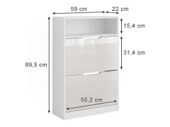 Armário para sapatos branco/branco brilhante 59x22x89.5 luca