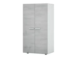 Armário para sapatos Cloe - 2 portas - 6 prateleiras - Efeito betão - Branco e cimento - L55 x P36 x A103 cm