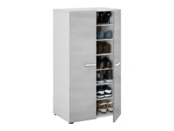 Armário para sapatos Cloe - 2 portas - 6 prateleiras - Efeito betão - Branco e cimento - L55 x P36 x A103 cm