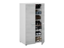 Armário para sapatos Cloe - 2 portas - 6 prateleiras - Efeito betão - Branco e cimento - L55 x P36 x A103 cm