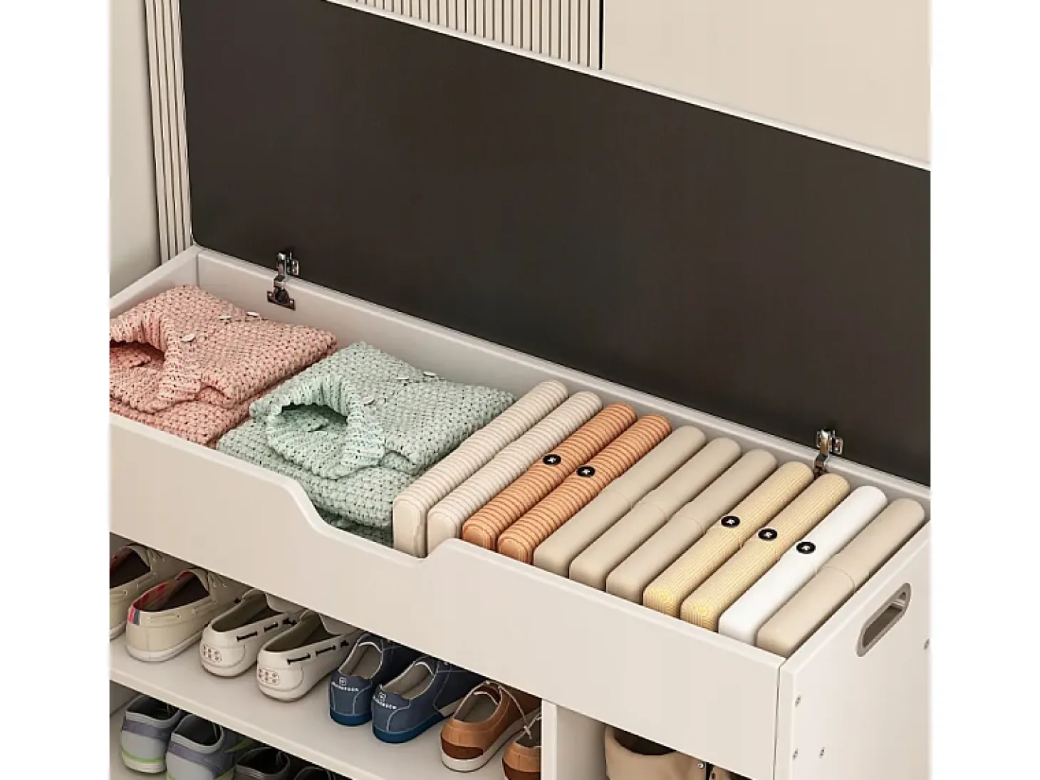 ARMÁRIO PARA SAPATOS COM ASSENTO DE MADEIRA ARMAZÉM 3 PRATELEIRAS ABRIR BRANCO 80 CM