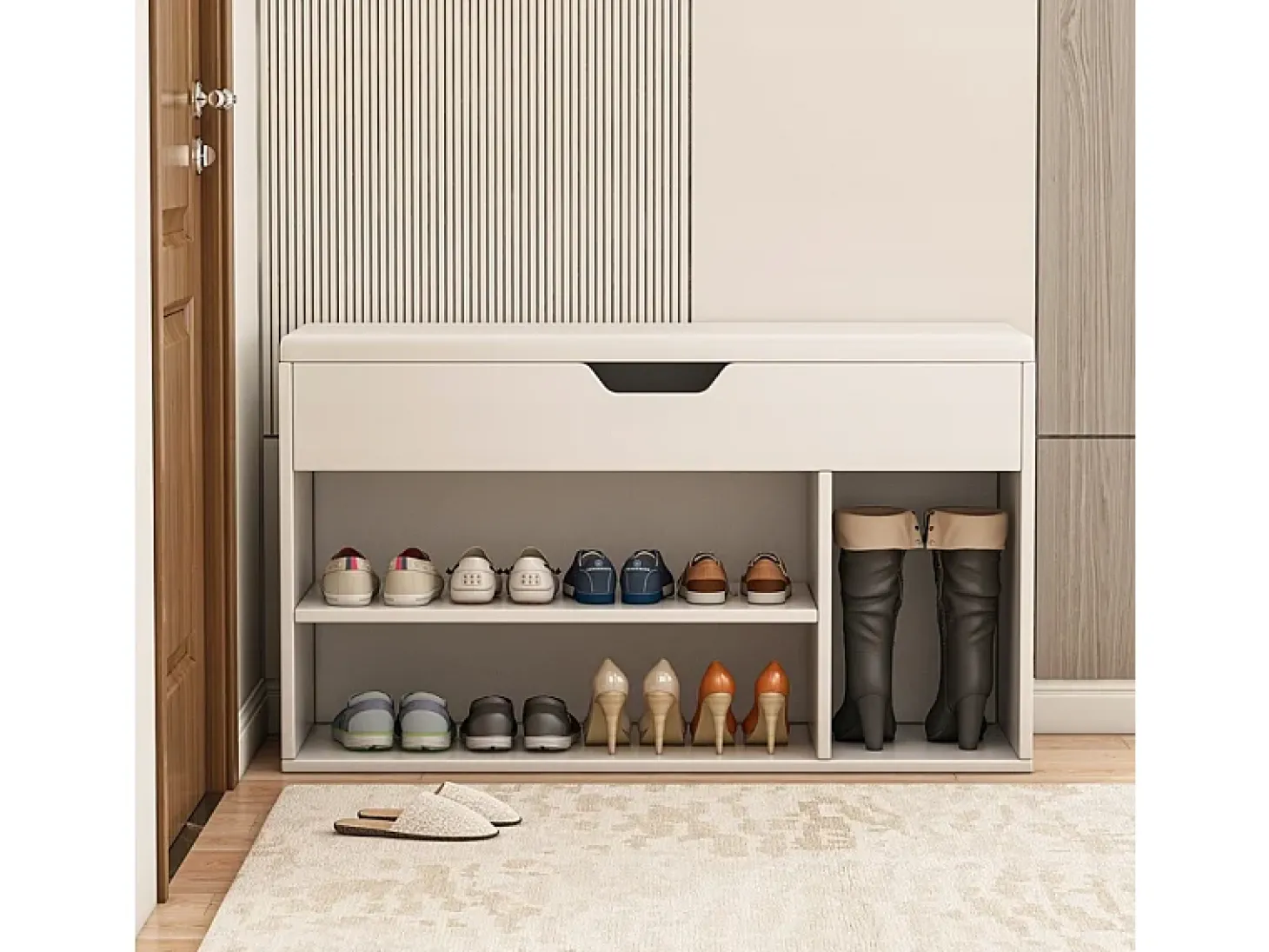 ARMÁRIO PARA SAPATOS COM ASSENTO DE MADEIRA ARMAZÉM 3 PRATELEIRAS ABRIR BRANCO 80 CM